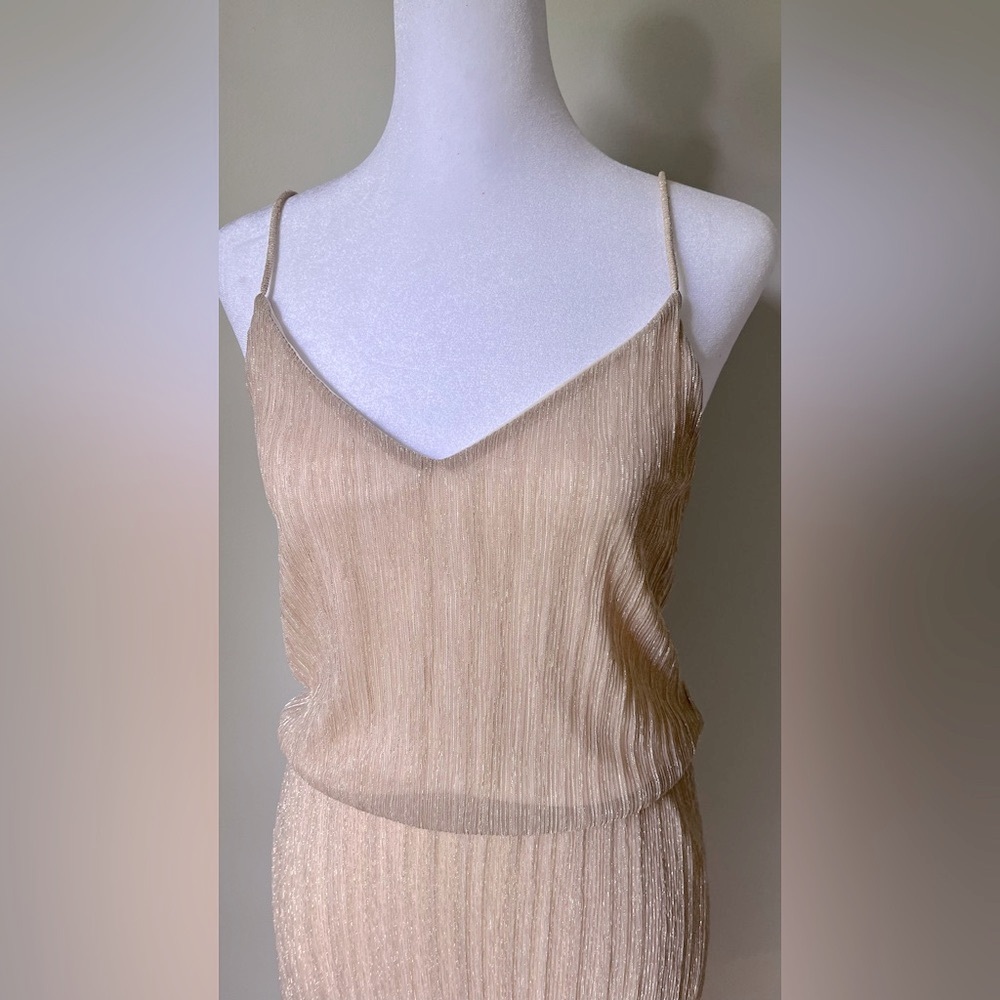 LCW Vision, gold glitter fabric spaghetti strap mini dress, size  XS